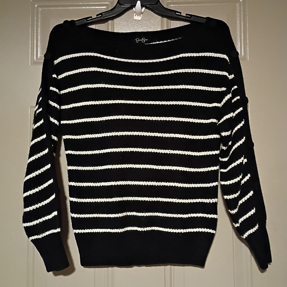 Jessica Simpson Off-the-Shoulder Black and White Sweater Size S